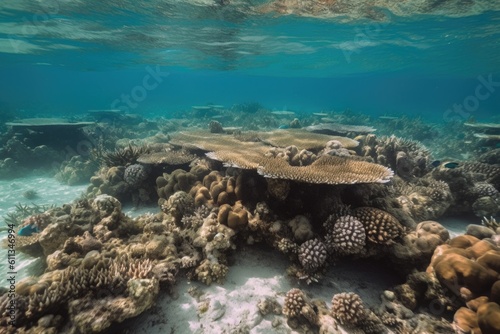 coral reef succumbing to the effects of climate change and rising temperatures  created with generative ai