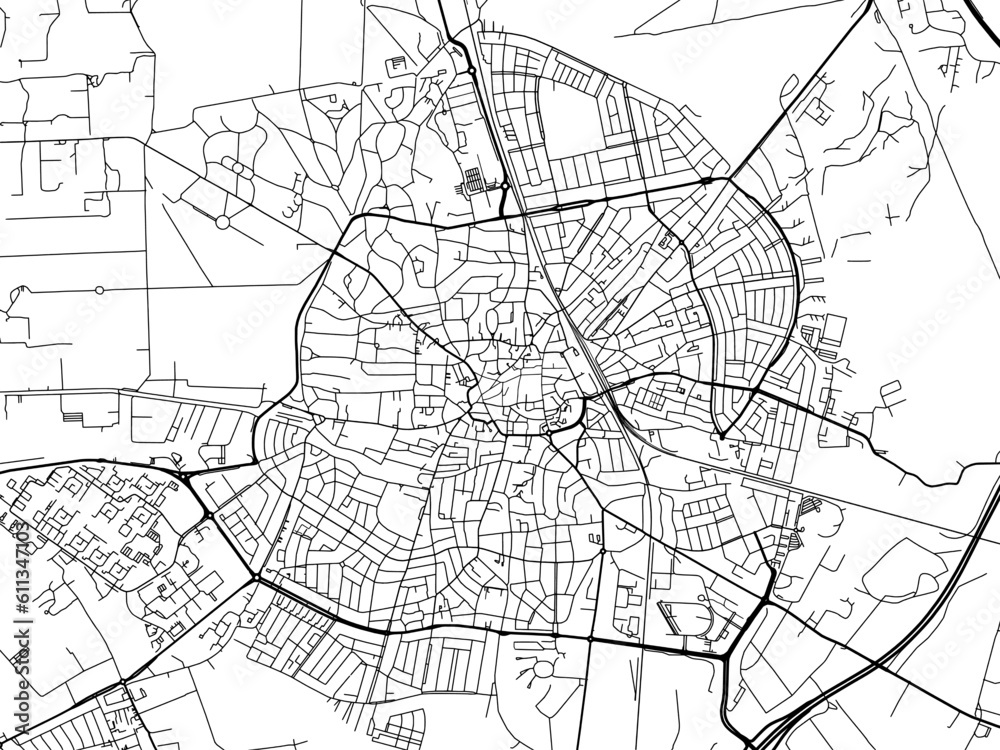 Vector road map of the city of  Hilversum in the Netherlands on a white background.