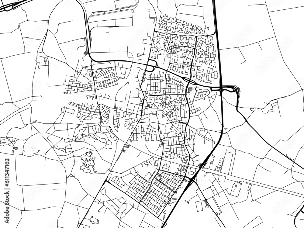 Vector road map of the city of  Oosterhout in the Netherlands on a white background.