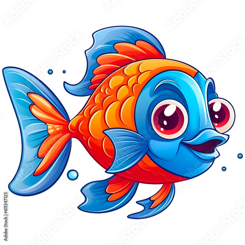 Cartoon fish sublimation clipart, created with Generative AI technology