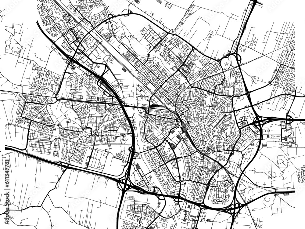 Vector road map of the city of  Utrecht in the Netherlands on a white background.