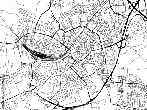 Vector road map of the city of  Amersfoort in the Netherlands on a white background.
