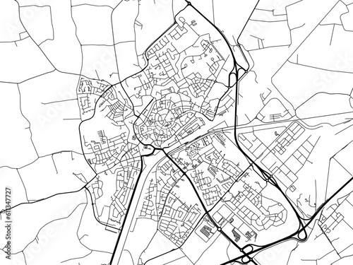 Vector road map of the city of  Middelburg in the Netherlands on a white background.