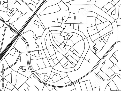 Vector road map of the city of  Amersfoort Centrum in the Netherlands on a white background.