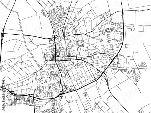 Vector road map of the city of  Emmen in the Netherlands on a white background.