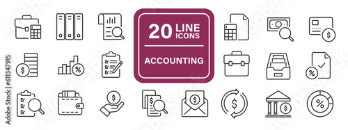 Accounting thin line icons. Editable stroke. For website marketing design, logo, app, template, ui, etc. Vector illustration.