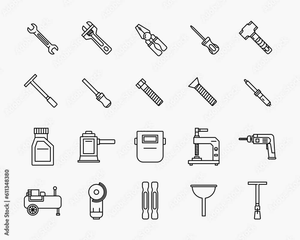 Vector design of mechanic tools icon in outline style. Perfect for element design, UI App, etc. 