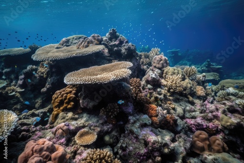 corals and other colorful marine life in underwater habitat, created with generative ai