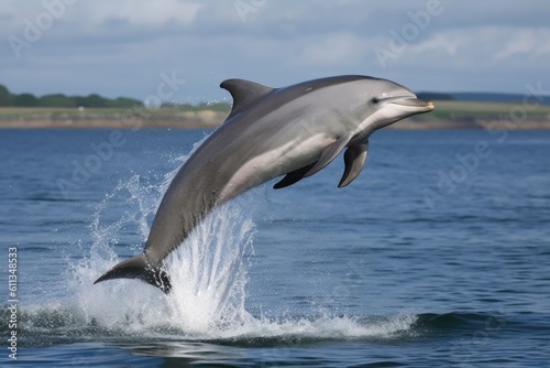 dolphin breaching the water, displaying its sleek and streamlined body, created with generative ai © Alfazet Chronicles