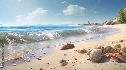 beach with palm trees - Immerse Yourself in the Ultra-Detailed Beauty of a Beach - HD Stock Image with Stunning Accuracy and Vibrant Colors, Generative AI