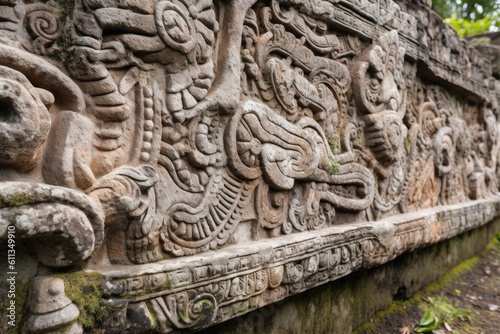 close-up of ancient stone carving, with intricate details visible, created with generative ai