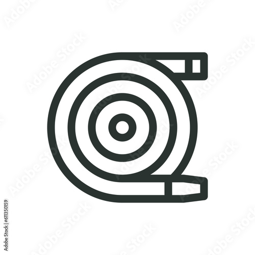 Air hose isolated icon, hank hose linear symbol, hose reel vector icon with editable stroke