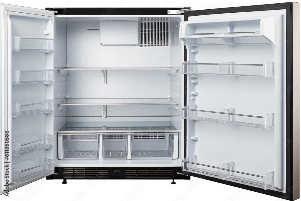 energy-efficient refrigerator with clear glass doors, stainless steel interior, and sleek design, created with generative ai energy-efficient refrigerator with clear glass doors, stainless steel interior, and sleek design, created with generative ai