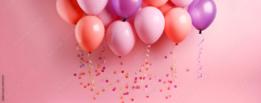 Festive balloons background banner for celebration, birthday, party, new year - Generative AI