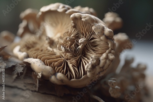 A close-up of a natural element, such as a flower or mushroom, with intricate and delicate details, Generative AI