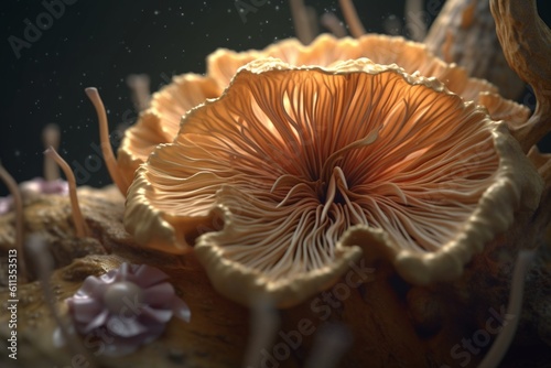 A close-up of a natural element, such as a flower or mushroom, with intricate and delicate details, Generative AI