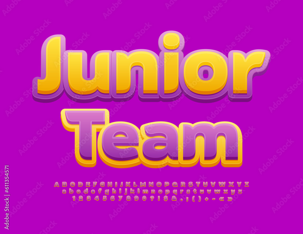 Vector bright Flyer Junior Team. Modern Stylish Font. Creative Alphabet Letters and Numbers set. Vector bright Flyer Junior Team. Modern Stylish Font. Creative Alphabet Letters and Numbers set.