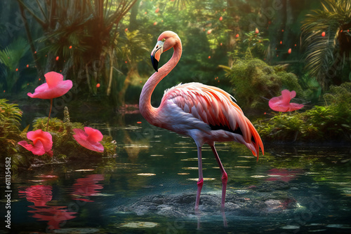 Flamingo Images  Discover the Grace and Beauty of Pink Flamingos in Nature  Explore the Fascinating World of Flamingos in the Wild and at the Zoo. Admire the Vibrant Colors  Long Necks  Generative Ai