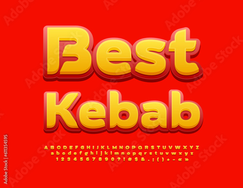 Vector advertising Banner Best Kebab. Yellow and Red Font. Artistic Alphabet Letters, Numbers and Symbols.