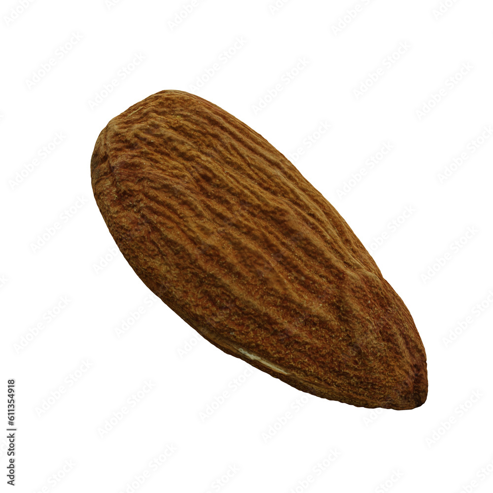 One Almond Nut Cut Out. Realistic 3D Render. Food Element. One Almond Nut Cut Out. Realistic 3D Render. Food Element.
