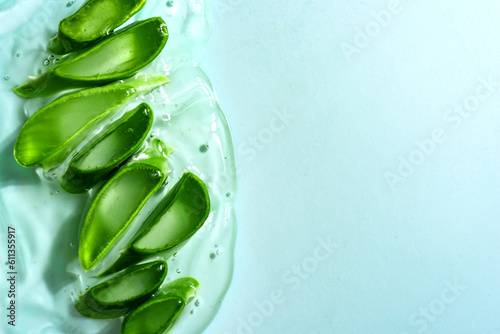 Aloe vera sliced leaves in gel