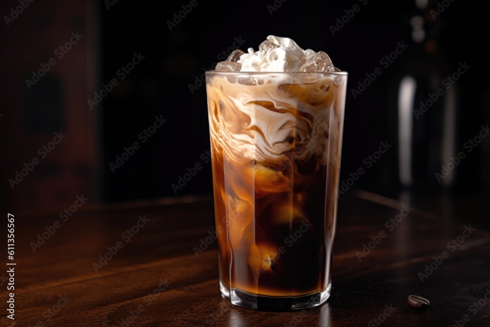 iced coffee with swirl of cream and sugar on the side, created with generative ai iced coffee with swirl of cream and sugar on the side, created with generative ai
