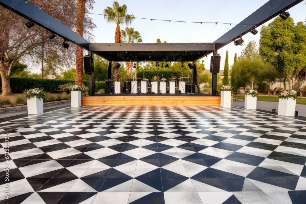modern outdoor dance floor with sleek lines and geometric patterns for a contemporary feel, created with generative ai
