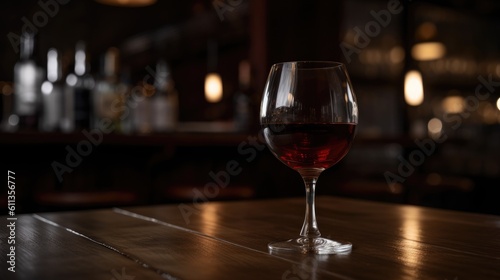 Glass of wine on the table of restaurant