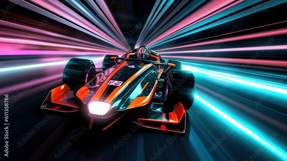 A Formula. Motion futuristic racing formula at fast ride to finish. Generative Ai