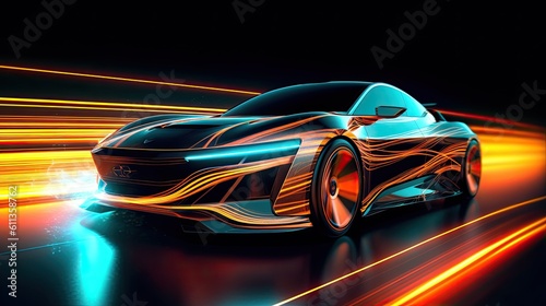 An EV car with motion lighting. Automotive innovation and technology concepts. Generative Ai