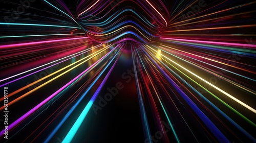 Colorful glossy stripes and neon lights abstract background. Generative AI