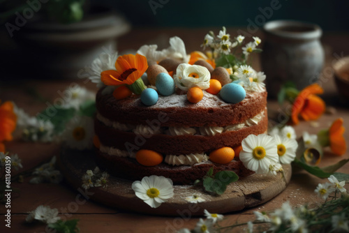 Elegant Spring Cake. Generative AI © AIproduction