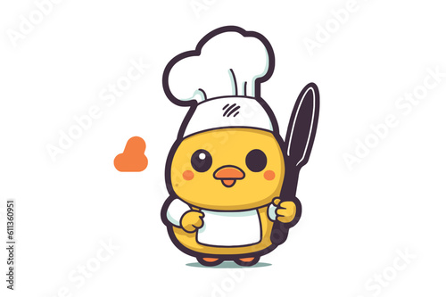 Cute chef chicken character with chef hat and knife vector illustration.