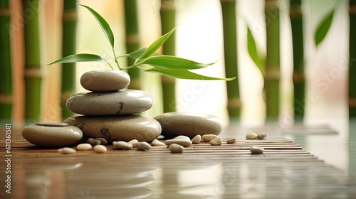 Beauty spa, Bamboo and stones in a wellness spa. Beauty treatment of spa. Generative Ai