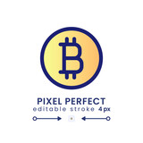 Bitcoin gradient fill desktop icon. Virtual money. Financial technology. Mining software. Pixel perfect 128x128, outline 4px. Modern colorful linear symbol. Vector isolated editable RGB element
