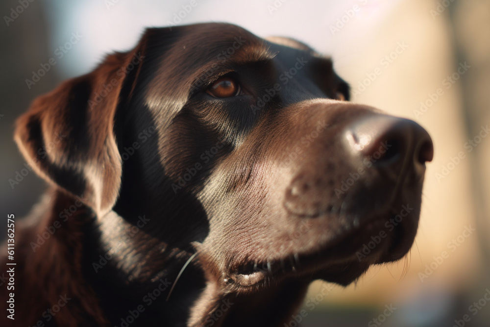 labrador retriever, sunny day, portrait dog, tongue close up, generated ai