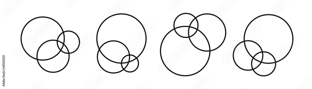 Venn diagram template infographic set black line style for presentation, start up project, business strategy, theory basic operation, logic analysis. Vector 10 eps Venn diagram template infographic set black line style for presentation, start up project, business strategy, theory basic operation, logic analysis. Vector 10 eps