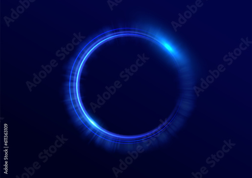 Abstract light neon background. luminous circle. Luminous spiral cover. Wake wave, fire path trail line and swirl effect curve. Food isolated. space tunnel. Ellipse shimmery color. Blue shiny glitter.