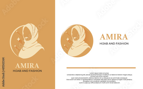 luxury beauty hijab scraft logo design template in gold