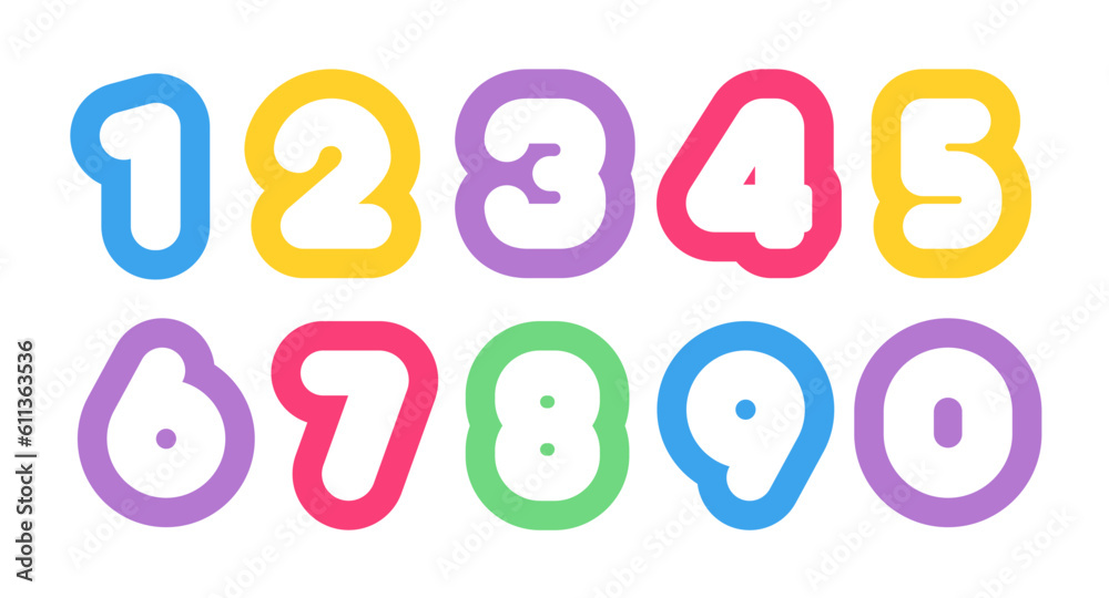 Vector number set bold colorful style modern typography for game, poster, birthday, decoration, animation, t shirt, racing, promotion, banner, printing. Cool font. 10 eps