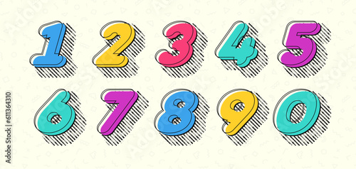 Vector number set 3d style modern typography for game, poster, birthday, decoration, animation, t shirt, racing, promotion, banner, printing. Cool font. 10 eps
