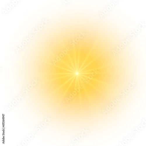 Yellow sun, a flash, a soft glow without departing rays. Star flashed with sparkles isolated on white background. Vector illustration of abstract yellow splash.