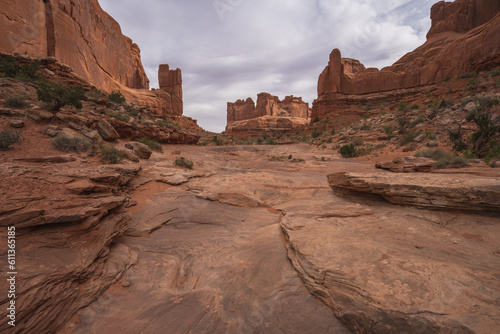 hiking the park avenue trail in arches national park, utah, usa