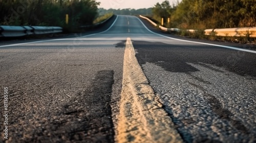 Asphalt road and mountains with tree nature landscape  AI generated.