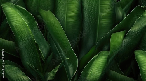 Green banana leaf texture background, AI generated.