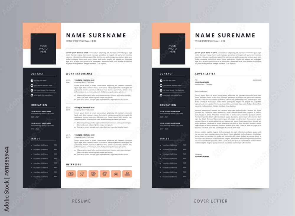 Naklejka premium Professional Modern Resume Template or CV and Cover Letter Template