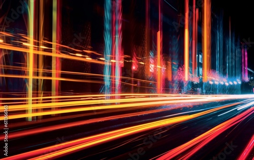 Night Rhythms: Mesmerizing Abstract Light Trails in the Urban Tapestry - High-Quality Wallpaper, Generative AI