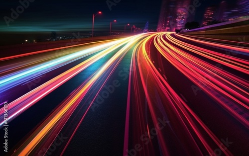 Night Rhythms: Mesmerizing Abstract Light Trails in the Urban Tapestry - High-Quality Wallpaper, Generative AI © junseok
