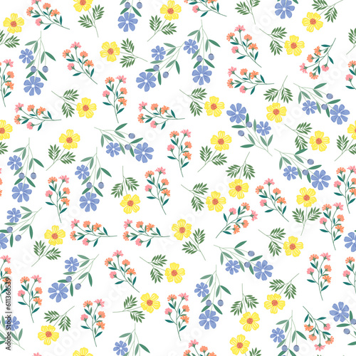 seamless flowers pattern. Delicate petals and vibrant blossoms create an artistic and vintage botanical illustration. Perfect for wallpaper, fabric, wrapping paper and more.