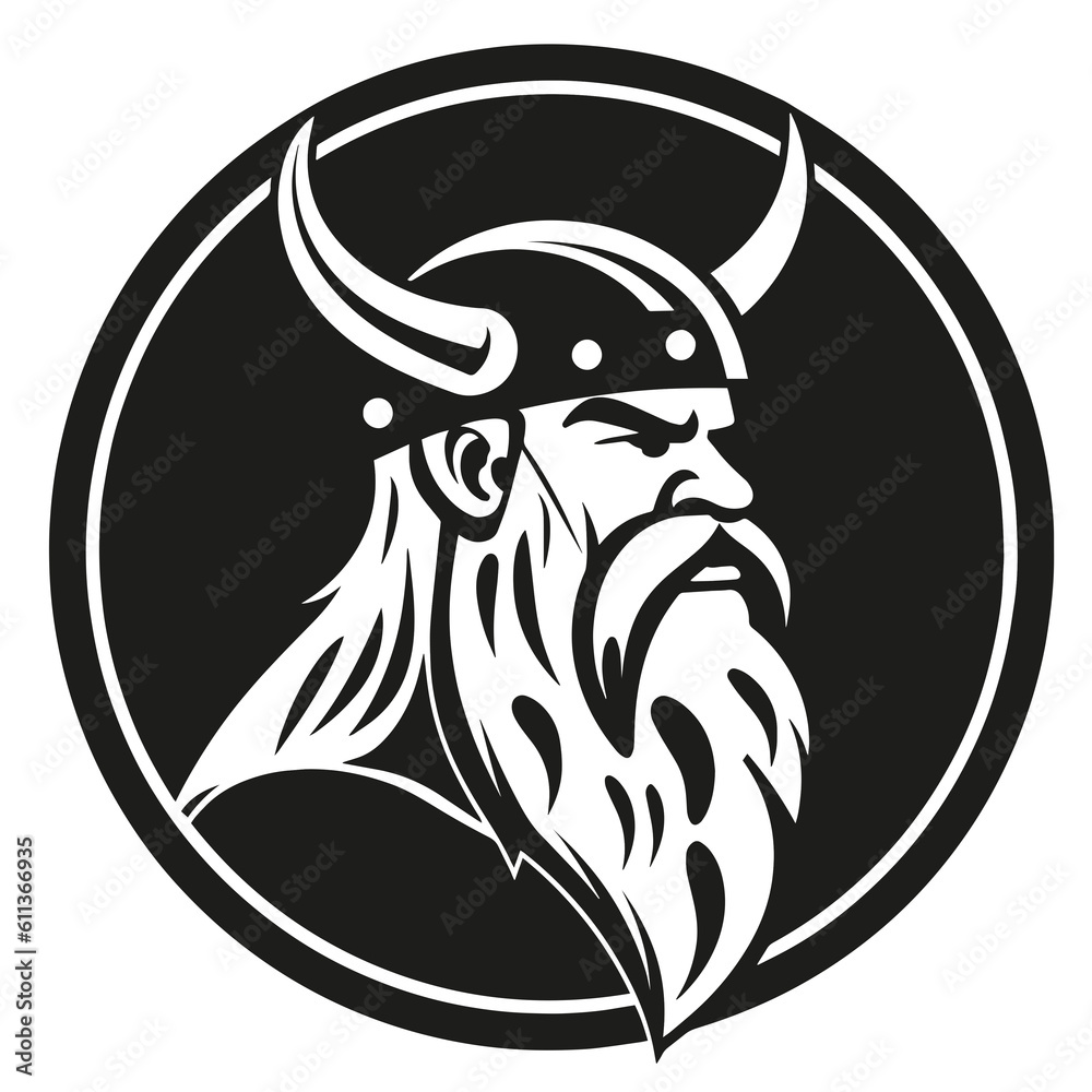Obraz premium Minimalist black and white viking warrior as logo design (Generative AI)